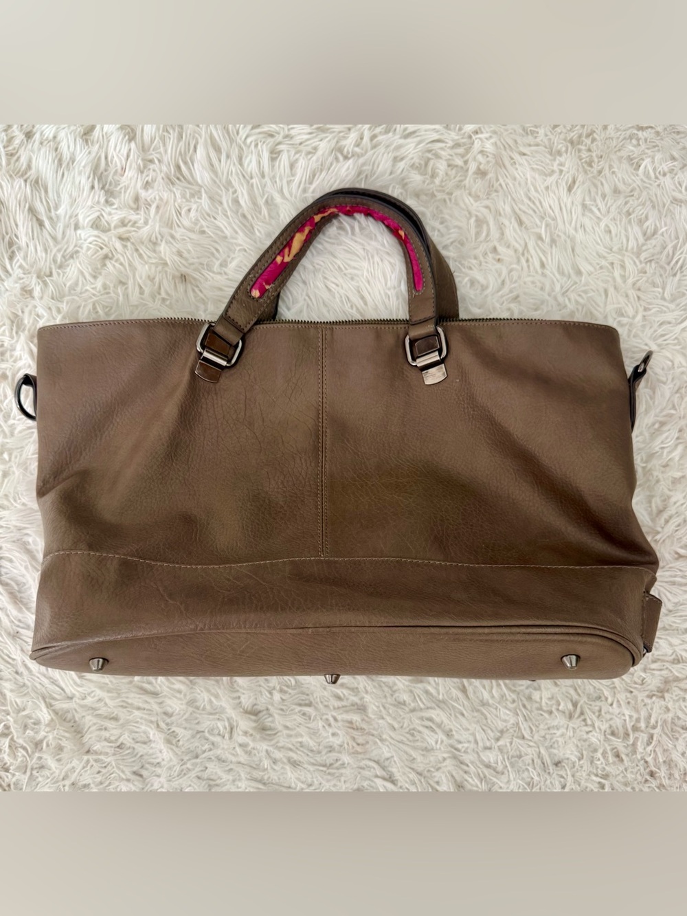 Tory Burch Amanda Easy Tote Y2K Taupe Leather Hot Pink Logo (Amanda Logo Tote) - Picture 5 of 8